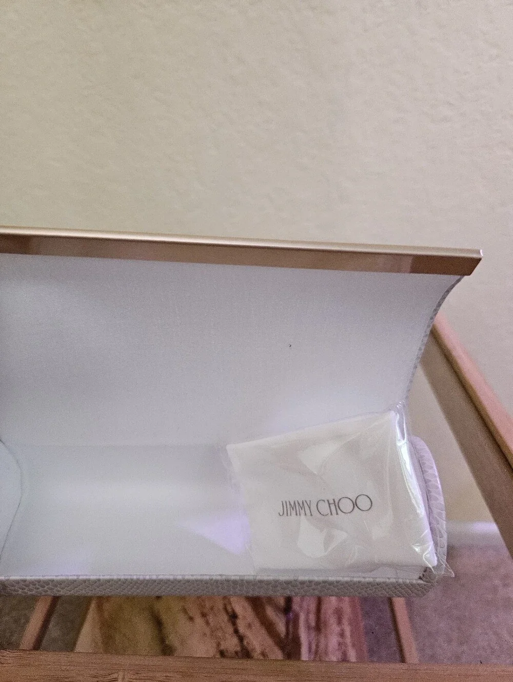 Jimmy Choo White Textured Eye glass / Sunglasses case with Cream Trim